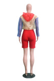 Green Long Sleeve Mid Patchwork pencil shorts Two-piece suit