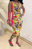 White Fashion Casual adult Patchwork Print Character Two Piece Suits pencil Sleeveless Two Pieces