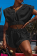 Black Casual Solid Patchwork Hooded Collar Short Sleeve Two Pieces