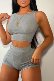 Pink Sexy Solid Patchwork O Neck Sleeveless Two Pieces