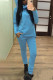 Light Blue Street Solid Patchwork Hooded Collar Long Sleeve Two Pieces