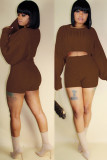 Green Wool Europe and America Solid Two Piece Suits pencil Long Sleeve Two-Piece Short Set