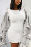 Grey Sexy Solid Patchwork O Neck Pencil Skirt Dresses