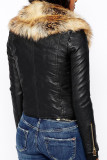 Yellow Fashion Street Adult Artificial Furs Solid Patchwork V Neck Outerwear