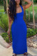 Blue Milk. Fashion Sexy adult Ma'am Tank Sleeveless Square Step Skirt Floor-Length Solid backless Dresses
