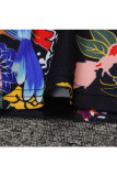 Black venetian Casual Patchwork Print Two Piece Suits Straight Long Sleeve Two-piece Pants Set
