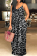 Grey Sexy Print Patchwork Spaghetti Strap Straight Dresses