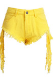 Light Blue Yellow Light Blue Dark Blue Denim Zipper Fly Mid Hole washing Zippered Straight shorts Bottoms