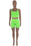Green Fashion Sportswear Solid Patchwork Spaghetti Strap Sleeveless Two Pieces