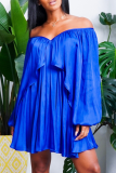 Blue Casual Solid Patchwork Off the Shoulder Cake Skirt Plus Size Dresses