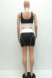 Pink Fashion adult Ma'am Street Letter Patchwork Two Piece Suits Hip skirt Sleeveless Two Pieces
