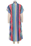 Multicolor Sexy Striped Patchwork O Neck Irregular Dress Dresses
