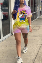 Yellow Fashion Casual Print Character Two Piece Suits Straight Short Sleeve Two Pieces