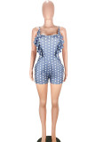 Blue Fashion Sexy Asymmetrical Polka Dot Sleeveless Slip Rompers