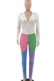White Active Casual Patchwork Solid asymmetrical pencil Long Sleeve Two Pieces