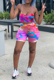 Colour Fashion Sexy Print Tie Dye Backless O Neck Sleeveless Two Pieces
