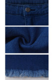 Dark Blue Denim Button Fly Sleeveless High Patchwork Solid Split Hole Boot Cut Pants Bottoms
