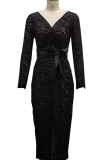 Black Sexy Print Patchwork V Neck Irregular Dress Dresses