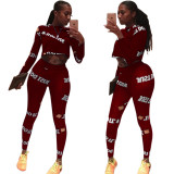 Blue Spandex Elastic Fly Long Sleeve Mid Letter Skinny Pants