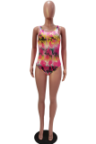 Pink Sexy Print Patchwork Swimwears