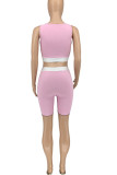 Pink Casual Print Patchwork U Neck Sleeveless Two Pieces