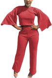 Blue Fashion adult Ma'am OL Solid Two Piece Suits Straight Three Quarter Two Pieces