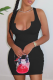 Black Sexy Solid Patchwork U Neck Pencil Skirt Dresses