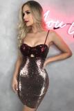 Silver adult Fashion Sexy Spaghetti Strap Sleeveless Slip Step Skirt skirt Sequin Solid Club Dre