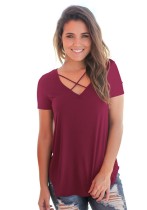 As Show Fashion Casual Regular V-Neck Short Solid Regular Tees & T-shirts