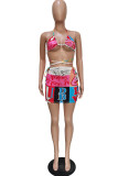 Powder Blue Fashion Sexy Print Backless Strap Design Halter Sleeveless Two Pieces