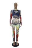 Colour Sexy Print O Neck Skinny Jumpsuits
