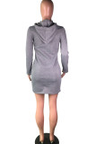 purple Street Cap Sleeve Long Sleeves Hooded Step Skirt Knee-Length Solid
