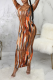 Brown Sexy Print Patchwork O Neck Pencil Skirt Dresses
