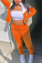 Orange Fashion Sportswear Adult Patchwork Solid Patchwork O Neck Long Sleeve Regular Sleeve Regular Two Pieces