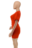 Red Casual Solid Patchwork O Neck Short Sleeve Two Pieces