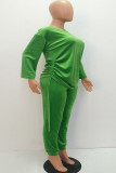 Green Chlorine Casual Patchwork Two Piece Suits Solid Straight Long Sleeve 