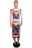 White Fashion Sexy Cap Sleeve Sleeveless O neck Straight Animal asymmetrical Casual Dresses
