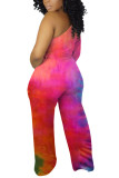 Orange Fashion Street Adult Milk Fiber Tie Dye Tie-dye One Shoulder Loose Jumpsuits