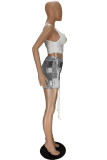 Red Sexy Print Ripped Contrast Spaghetti Strap Sleeveless Two Pieces