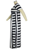 Black Sexy Striped Patchwork O Neck Plus Size 
