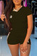 Black Fashion Casual adult Ma'am Letter Two Piece Suits Straight Short Sleeve Two Pieces