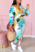 multicolor Fashion adult Ma'am OL Print Two Piece Suits pencil Long Sleeve Two Pieces