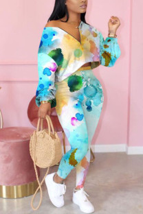 multicolor Fashion adult Ma'am OL Print Two Piece Suits pencil Long Sleeve Two Pieces