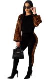 Leopard print adult Casual Fashion Camouflage Print Two Piece Suits Leopard Ribbon pencil Long Sleeve T