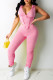 Pink Fashion Sexy Solid Strap Design Hooded Collar Sleeveless Two Pieces