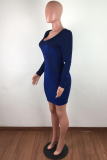 Grey Sexy Solid Hollowed Out V Neck Wrapped Skirt Dresses