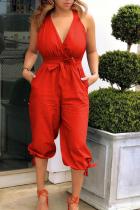 Red Fashion Sexy Solid Patchwork Sleeveless V Neck 