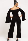 White Sexy Patchwork Solid Ruffled Long Sleeve one word collar Jumpsuits