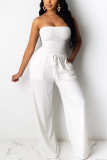 Baby Blue Sweet Solid Patchwork Strapless Regular Jumpsuits