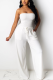 White Sweet Solid Patchwork Strapless Regular Jumpsuits
